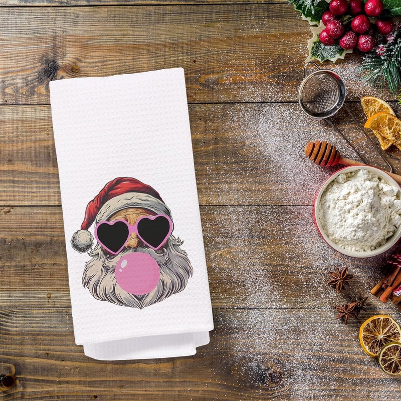 BitKan Santa Christmas Kitchen Towels - Christmas Hand Towels for Bathroom, Christmas Dish Towels for Kitchen, Pink Santa Christmas Kitchen Decor, Retro Pink Christmas Decor for Bathroom - Image 2